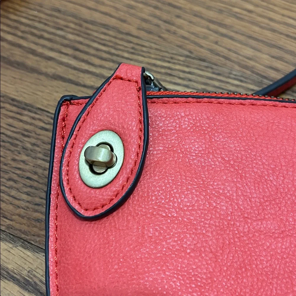 Joy Susan Purse Coral Vegan Leather Mini Crossbody/Clutch Travel Wristlet - Picture 9 of 9